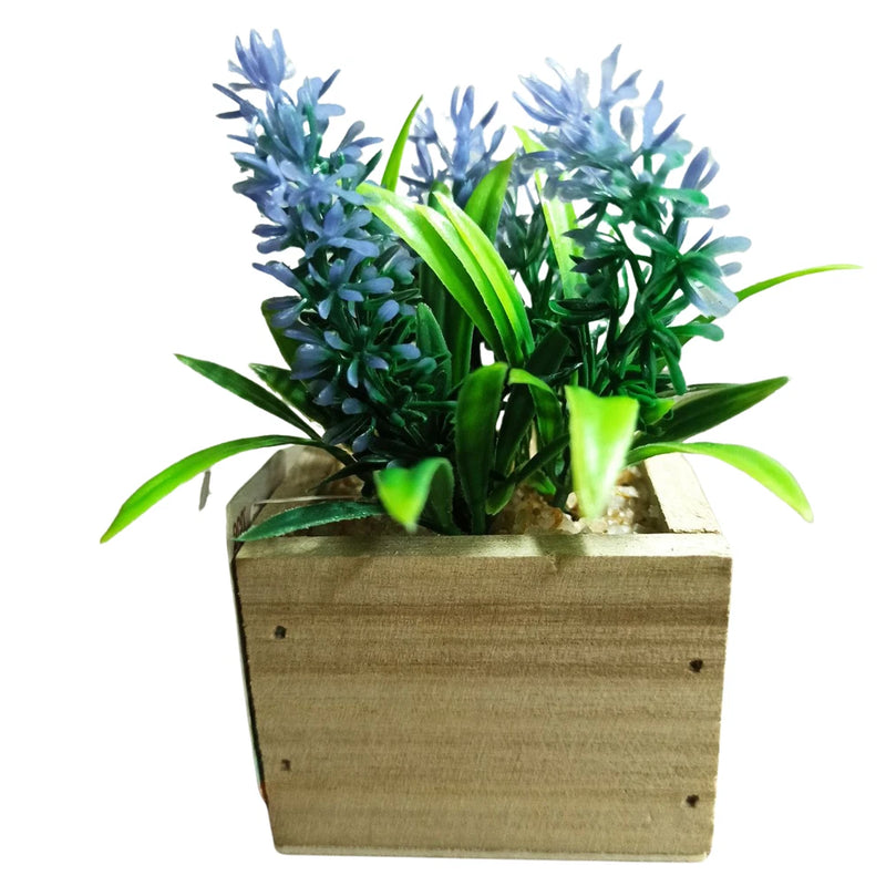 Artificial Lavender Plant with Wooden Pot Ð Mini Potted Fake Flower Decor Green Plant