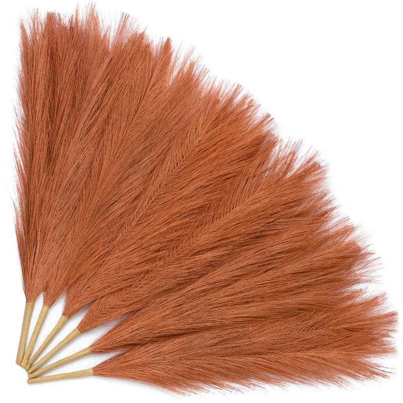 Artificial Pampas Grass,6 Stems Fall Wedding Centerpiece,Table Decor,Brown Pampas Grass