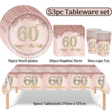 60th Birthday Decoration Rose Gold tableware set bunting banner balloon supplies Roses