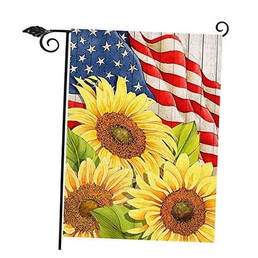 12x18 patriotic garden flag with sunflower and American stars-and-stripes design