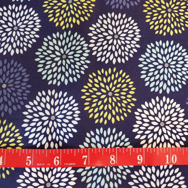Navy Blue Floral Flowers Fabric  100% Cotton FQ HY BTY Fat Quarter By the Yard Flowering Plants