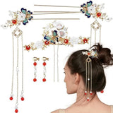 5 Pcs Butterfly Chinese Tassel Hair Stick Peony Flower Crystal Pearl pattern_4 Peony