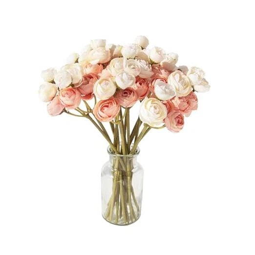 18 Pcs Artificial Silk Rose Flowers Persian Ranunculus Bouquet Asian 2 Pink Ranunculus