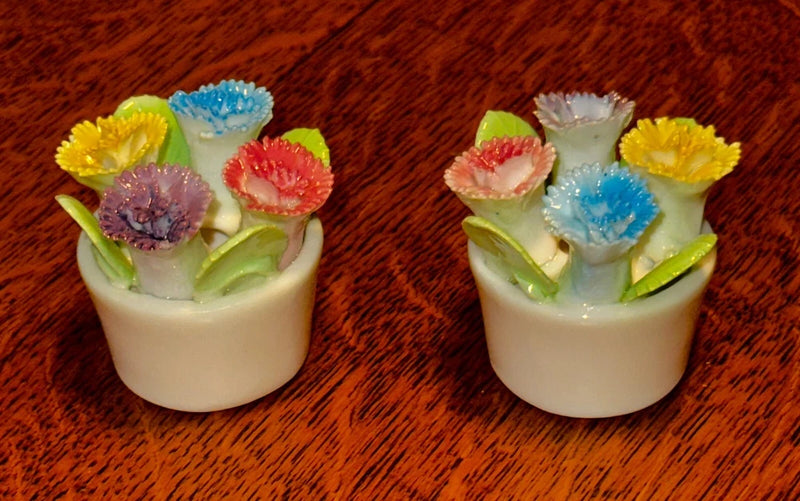 Vintage Porcelain Rainbow Carnation Flower Candle Holder 2 NIB Shafford Japan Carnation