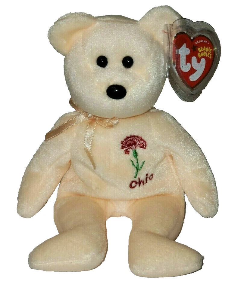 Ty Beanie Baby - OHIO SCARLET CARNATION State Flower Bear (Exclusive) NEW MWMTs Carnation