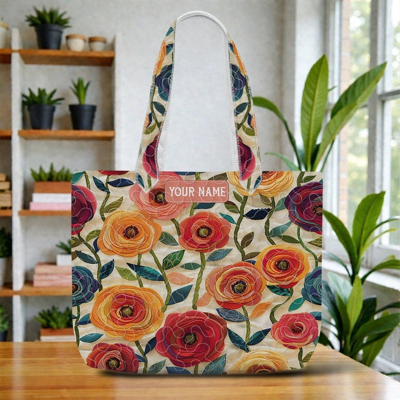 Personalized Ranunculus Flowers Quilt Tote Bag Florist Gardener Lovers Gift Ranunculus