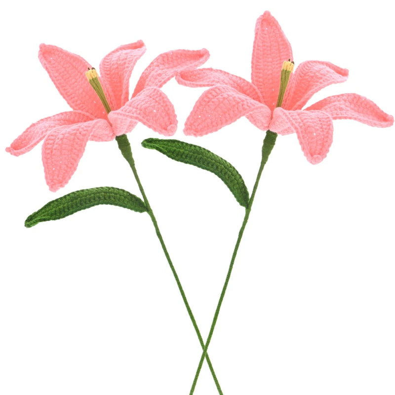 2-Pack Crochet Flowers, Knitted Artificial Wool Lily Flowers [Melon Pink] Lily