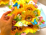 Golden Sunflower Garden with Butterflies 3D Birthday Origami Pop Cards Presents Sunflower