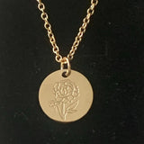 Necklace Flower Coin Disc 18kt Gold Plated Stainless Steel New Peonies Peony Peony