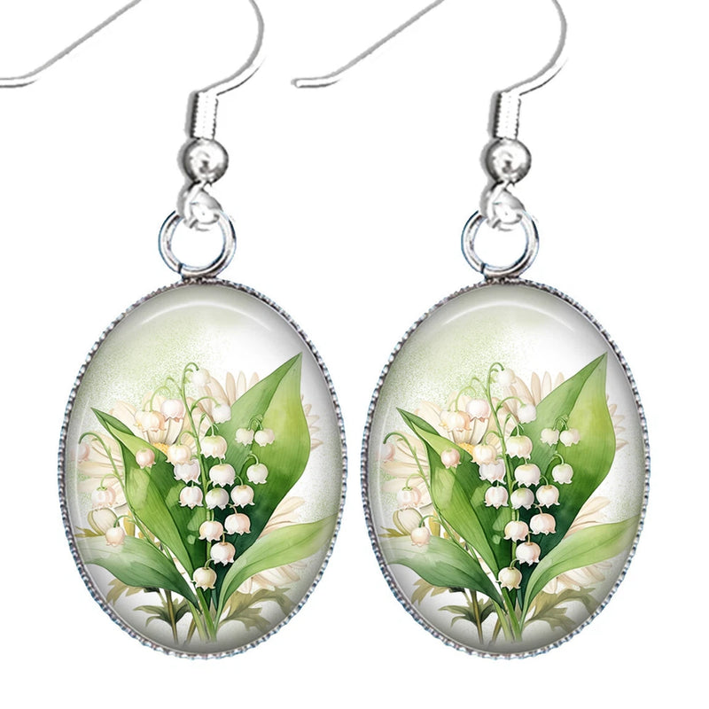 Lily of The Valley Earrings May Birth Month Flower Birthday Gift Watercolor Lily