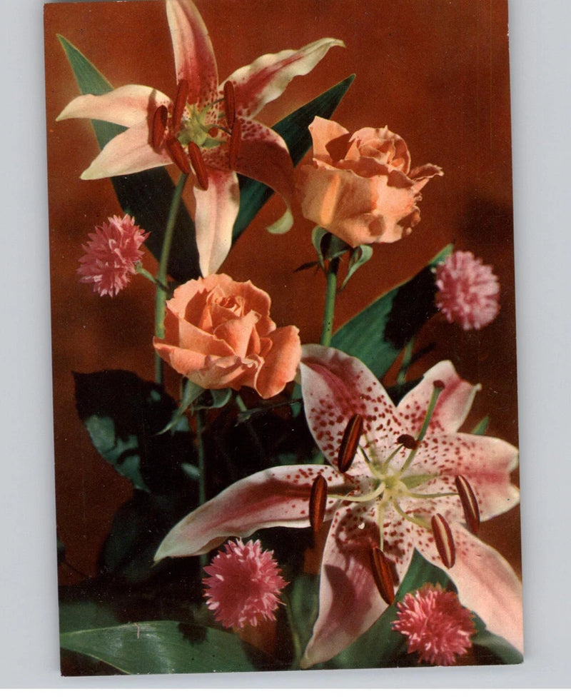 Floral Bouquet with Lilies and Roses Postcard 1971 Lily