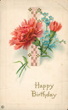 Happy Birthday - Flowers - Pink Carnations -  Vintage early 1900s Postcard Carnation
