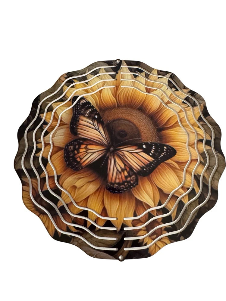 Yellow Butterfly And sunflower Wind Spinner 8 Inches Sunflower
