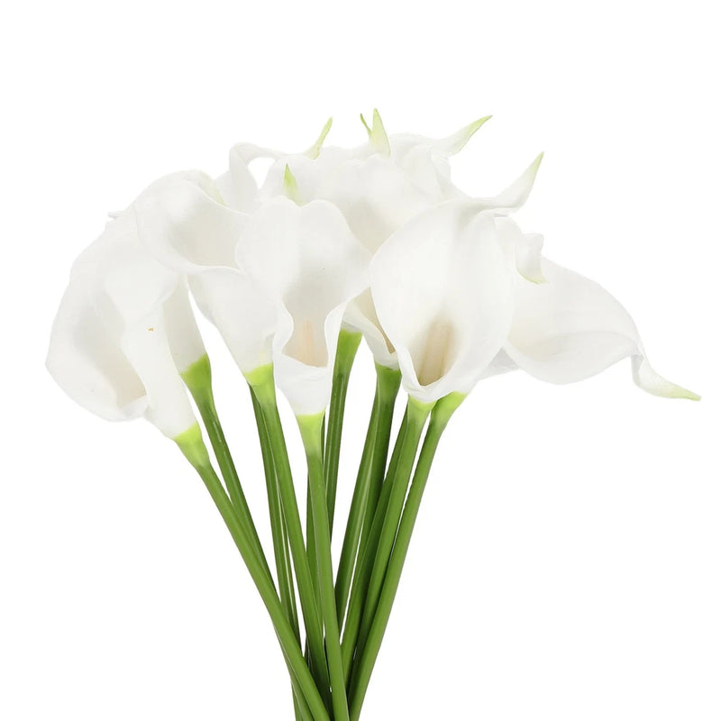Artificial white calla lily flower bundle with green stems