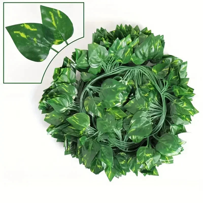 Artificial green ivy leaf vine garland with rattan ring and faux leaves