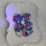 Vtg Czech Glass Rhinestone Hydrangea Brooch Pin Uranium Glass Center Glows Large Hydrangea