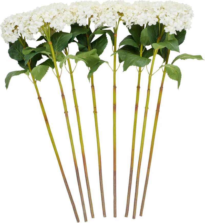 Set of 8 Tall White Faux Hydrangea Flower Stems - 34" Artificial Decor Hydrangea