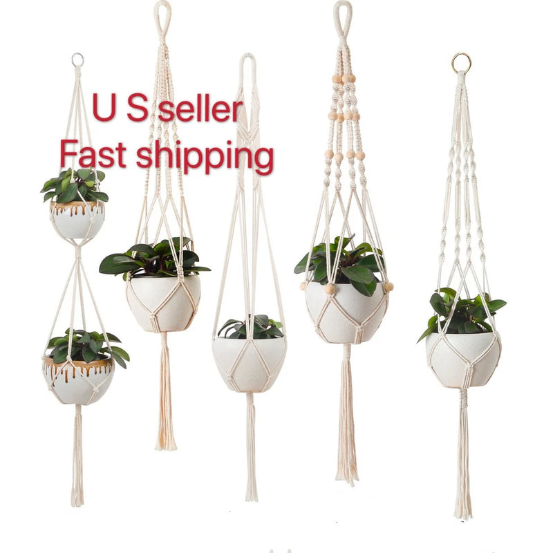 Macrame Plant Hanger Vintage Rope Basket Outdoor Pot Holder Flower Garden Garden Plants