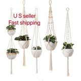 Macrame Plant Hanger Vintage Rope Basket Outdoor Pot Holder Flower Garden Garden Plants