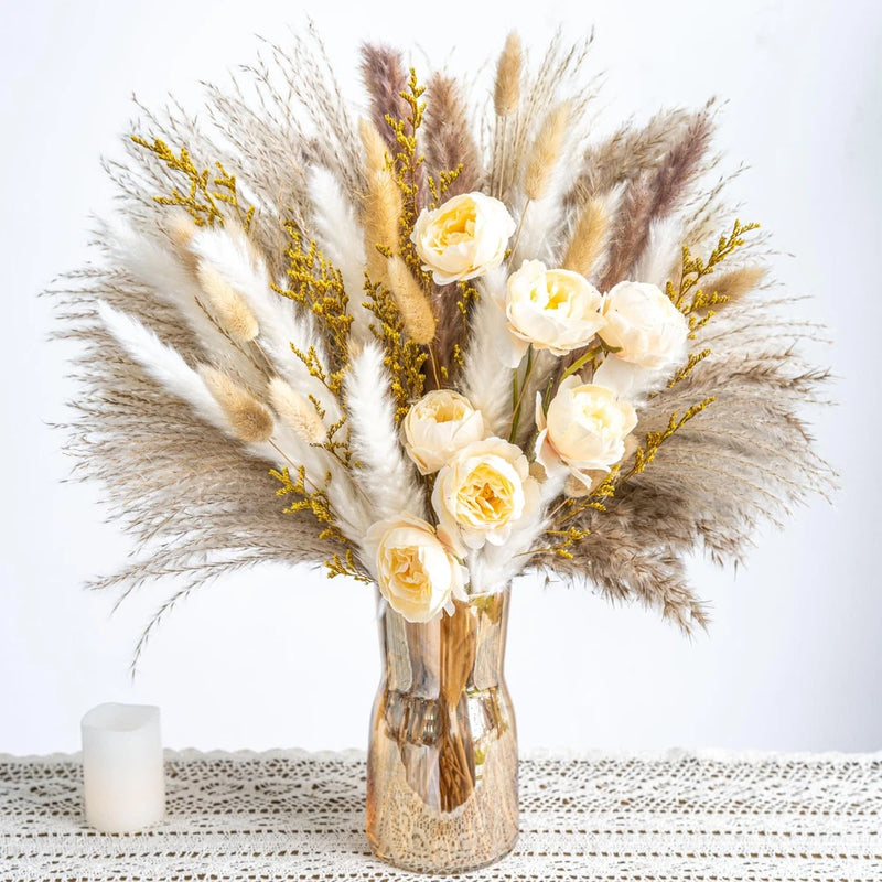 Dried Flower Arrangement, Boho Pampas Grass Decor Kit, Beige Pampas Grass