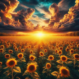 Huge Field of Sunflowers Sunflower Meadow Sunrise Clouds Poster Print 24 x 24 Sunflower