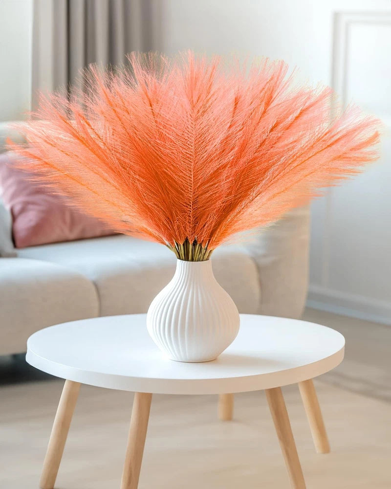 60pcs Orange Faux Pampas Grass Decor, 17.7inch Short Artificial Pompous Grass... Pampas Grass