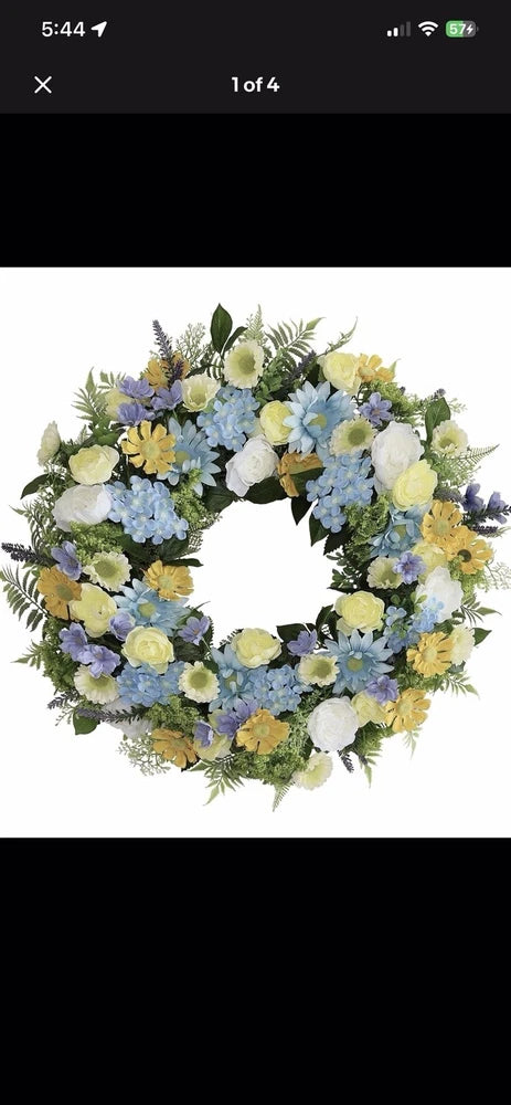 Silk Flower Spring Wreath 24 - 26" NEW Ranunculus Daisy Hydrangea Farmhouse Ranunculus