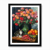 Flower Vase Carnation With A Cat 2  Framed Wall Art Poster Canvas Print Picture Carnation