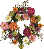 Nearly Natural 24in Artificial Peony Wreath Faux Floral Door Wreath for Indoor H Peony