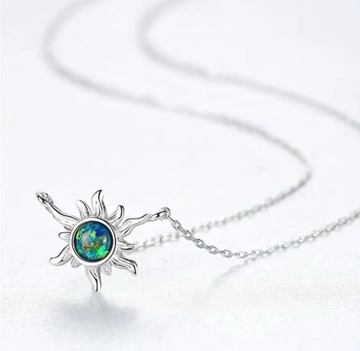 925 Sterling Silver/Opal Sunflower Necklace New in Packaging Sunflower