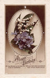 B467 Birthday Greetings 1923 Violets Lily of the Valley Flowers RPPC postcard Lily