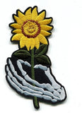 Iron on patch Skull Hand with Yellow Sunflower 60x100mm Skelton Sun Flower Sunflower