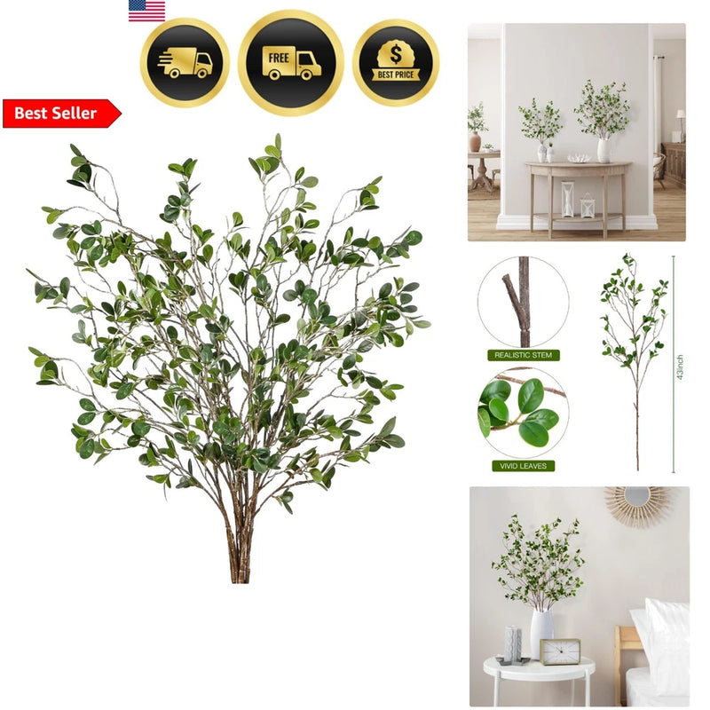 Artificial ficus faux leaf spray with green leaves on multiple stems for vase decor