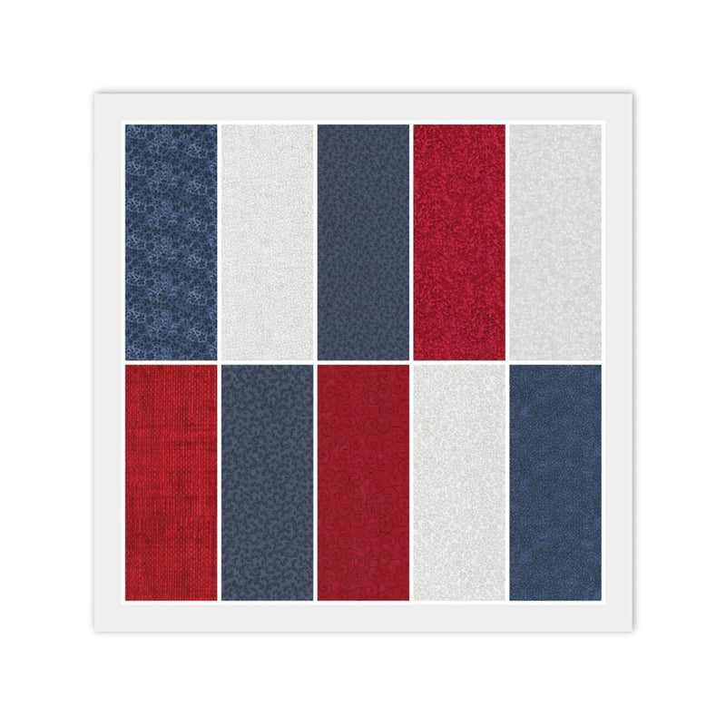Red White Blue, JELLY ROLL: 20) 2 1/2" x 44" Strips, Quilting 100% Cotton Fabric Flowering Plants