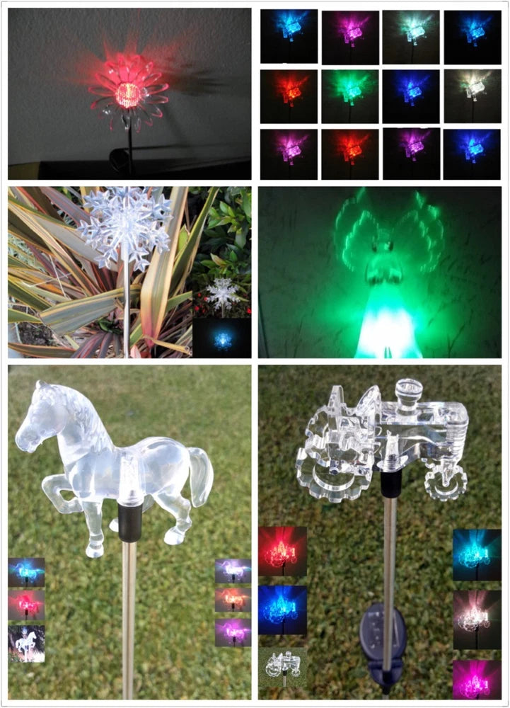 Set of 2 solar pathway stake lights with color-changing LED flower heads