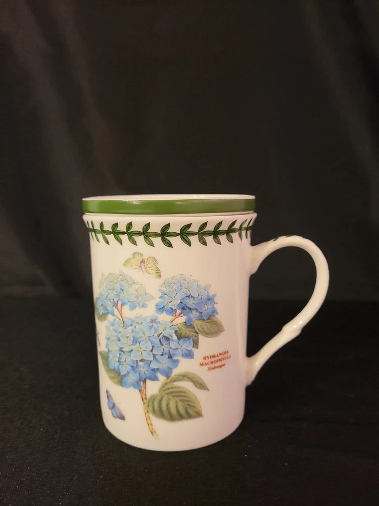 Portmeirion Botanic Garden Mug Hydrangea W/ Lid / Coaster 12 oz. Hydrangea