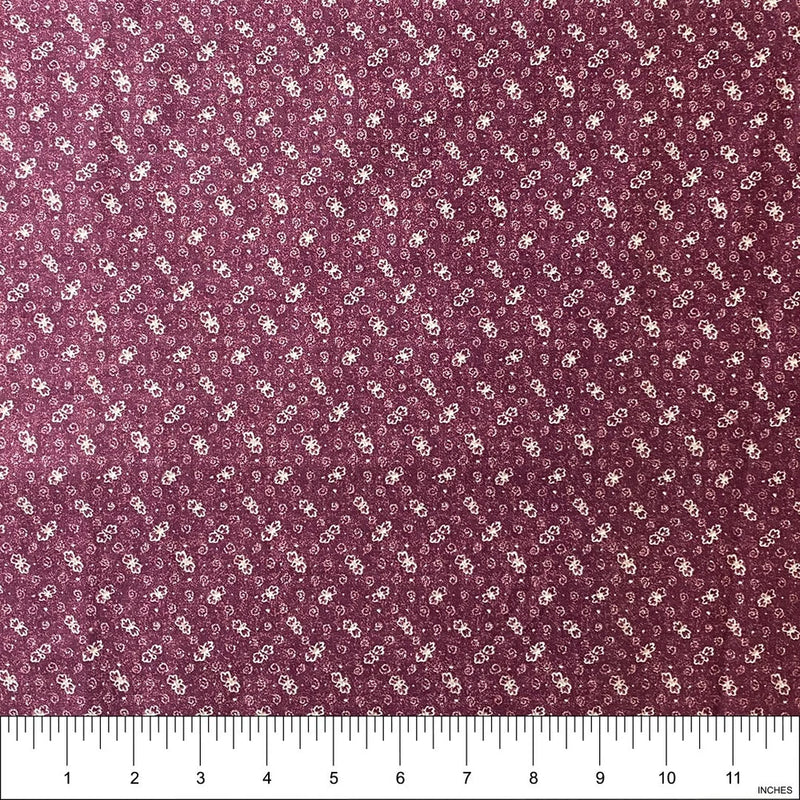 Vintage White Flowers Cranberry by General Fabrics Cotton Fabric | by half-yard Flowering Plants