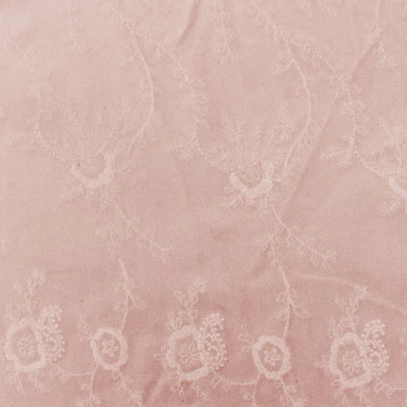 Baby Pink Floral Embroidered Cotton Velveteen Woven Fabric Flowering Plants