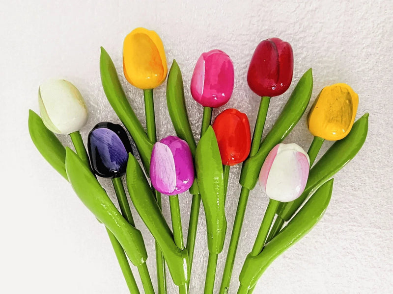 9 Wooden tulips flower Wood tulip Gift Mother Wedding Handmade Holland Easter Bouquet