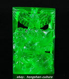 3''Chinese Green Jade Carving Phoenix Phenix Peony Flower Amulet Pendant Peony