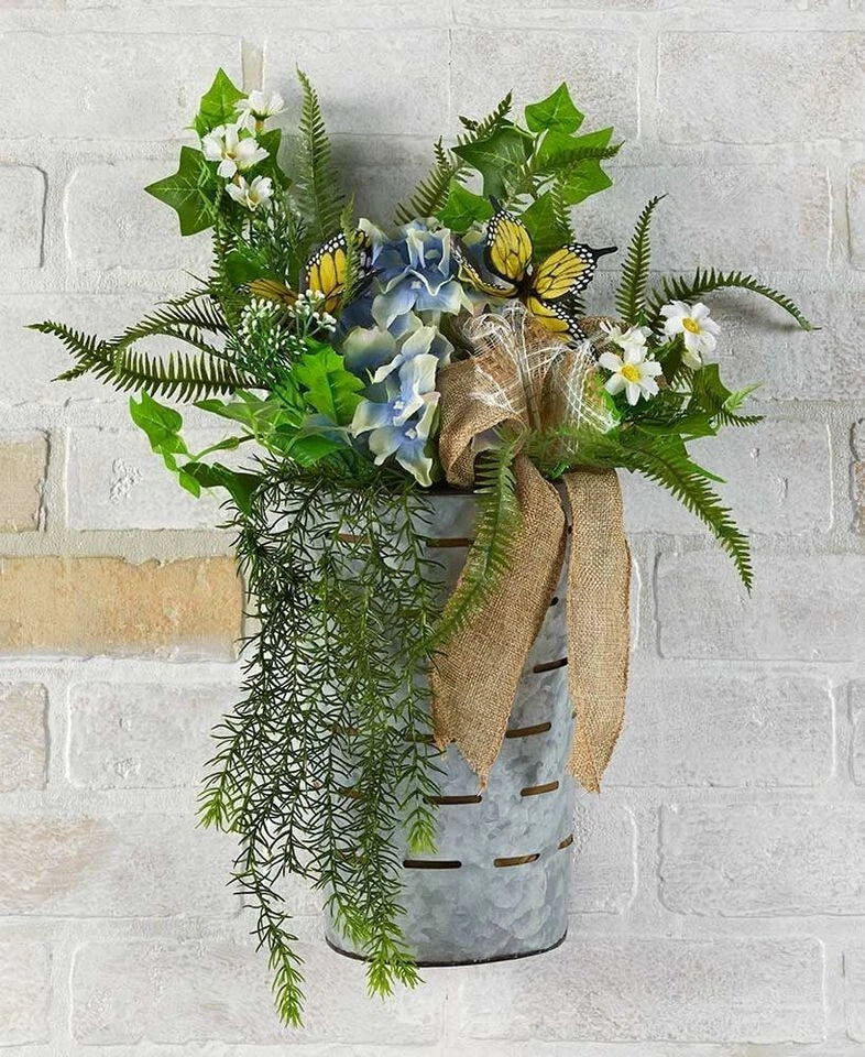 Lighted Faux Hydrangea Planter - Wall Decor Hydrangea