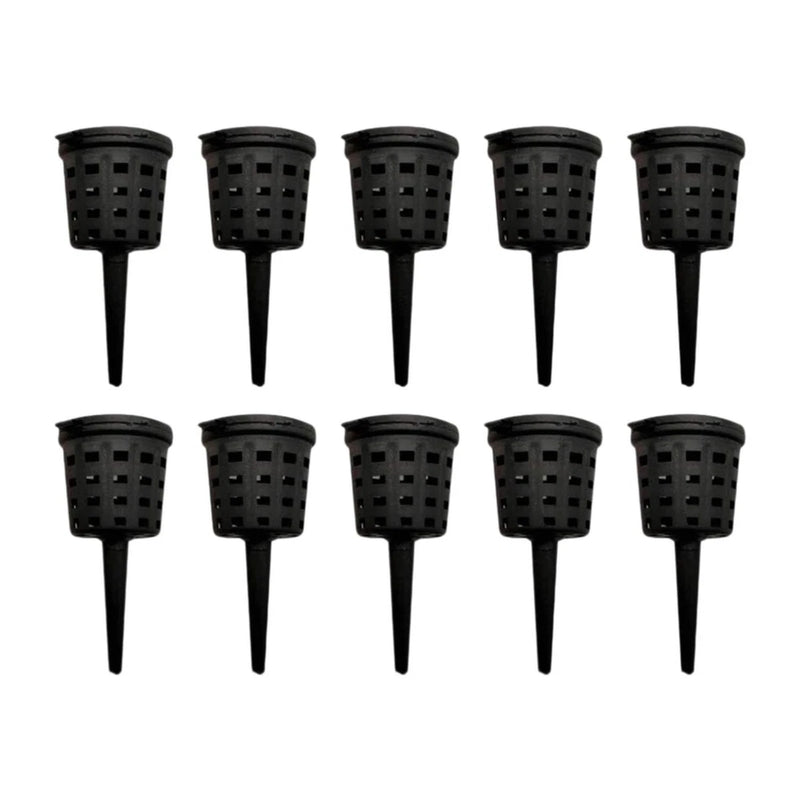 Set of 10 black plastic fertilizer baskets with lids and long stake for potted plants