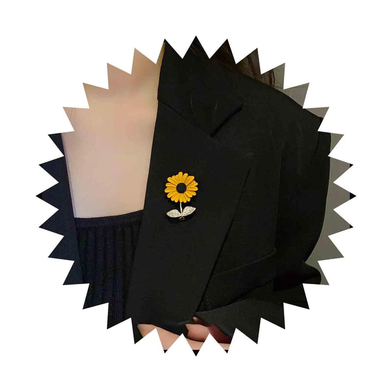 Vintage Crystal Sunflower Brooch Gold Cz Flower Brooch Pin Enamel Sunflower Pin Sunflower