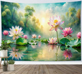 Green Forest Plant Pink Water Lily Flower TapestryÊforÊBedroomÊLivingÊRoomÊDorm Lily