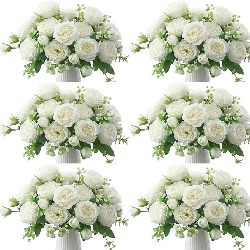 10 Bundles Artificial Peony Flowers Faux Silk Peony Bouquet Home Wedding Table Peony
