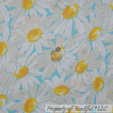BonEful Fabric FQ Cotton Quilt VTG Aqua Blue Yellow White Flower Daisy Girl Dot Flowering Plants