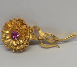 Vintage Boucher? brooch Carnation pink Crystal rhinestone gold tone floral pin Carnation