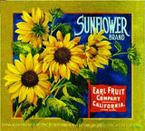 Los Angeles Sunflower Flowers #2 Orange Citrus Fruit Crate Label Art Print Sunflower