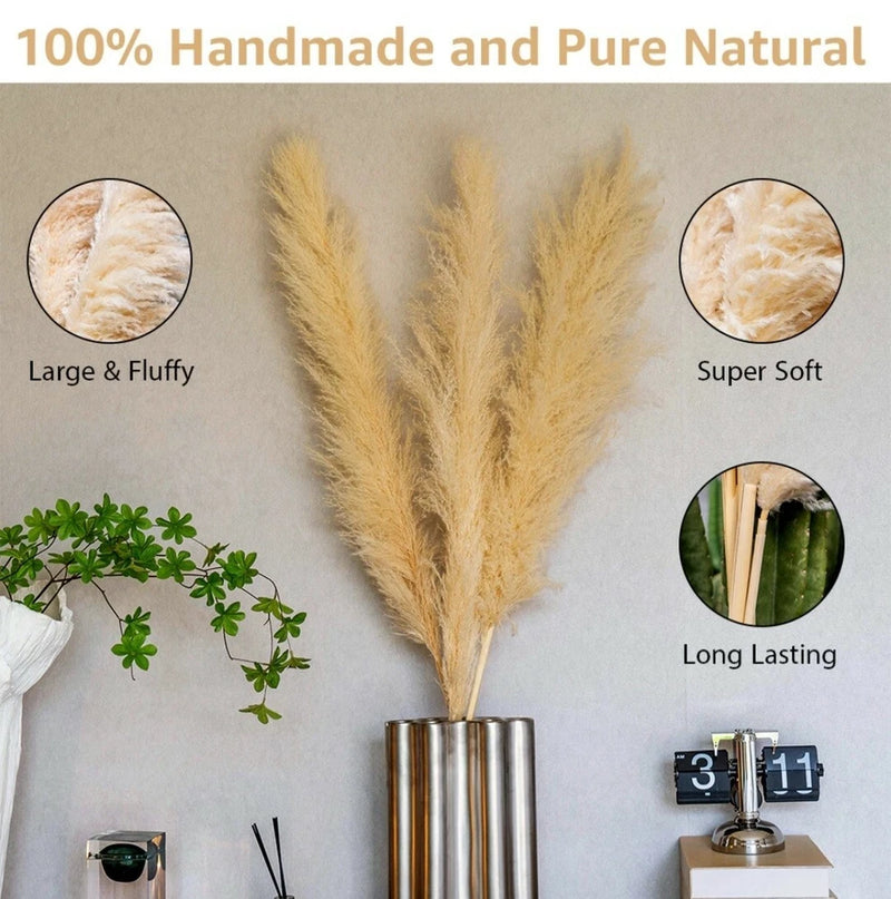 4" - 24 Pieces Faux Pampas Grass Large Tall Fluffy Artificial Fake Flower. Pampas Grass