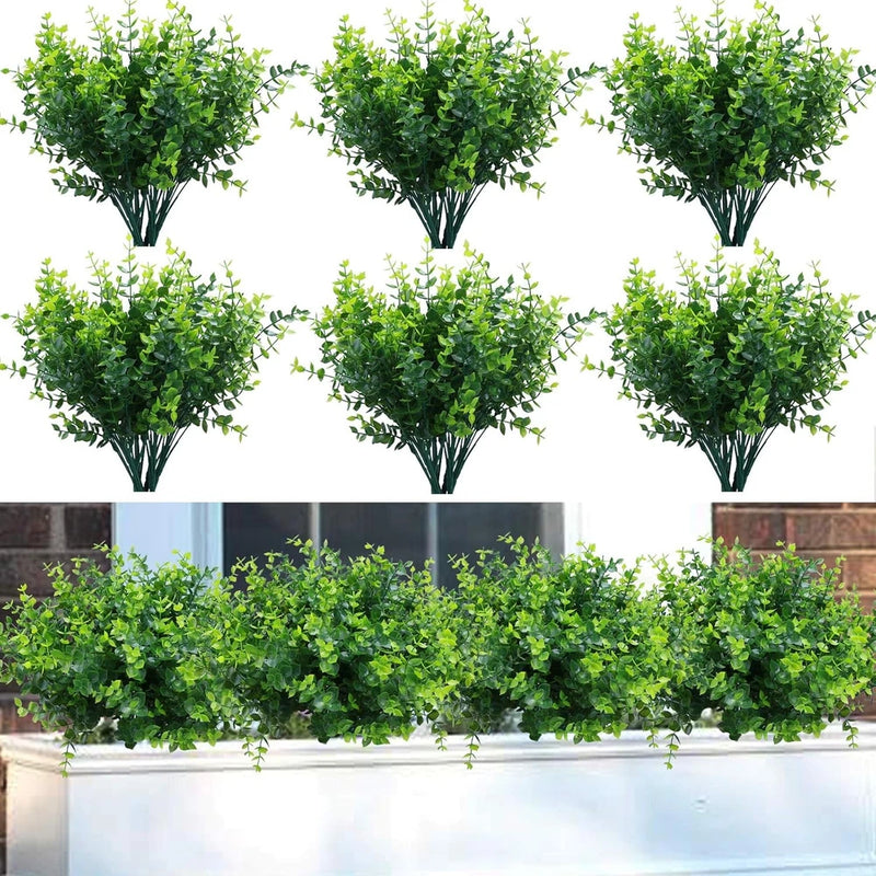 Set of 10 artificial boxwood stems with dense green leaves for outdoor faux planting